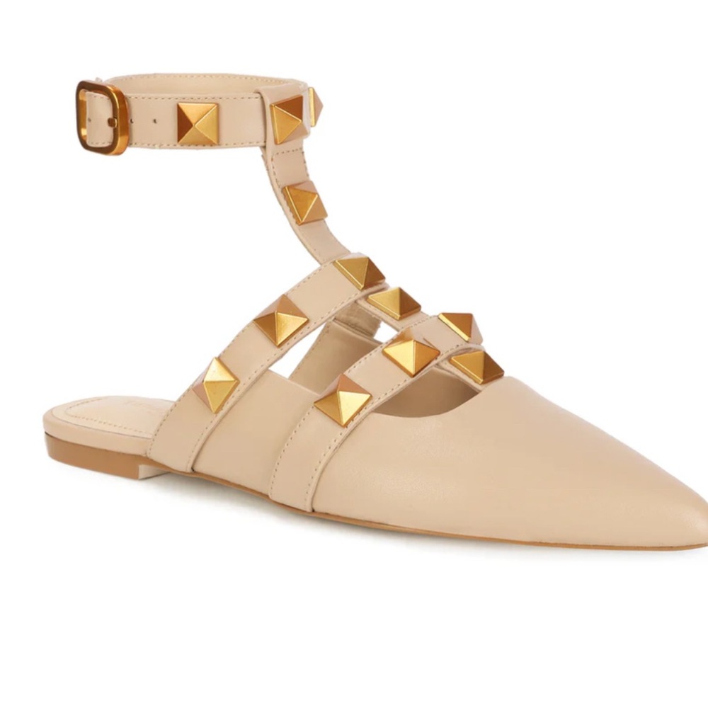 Tiffany & Fred Beige Flats with Gold Studs